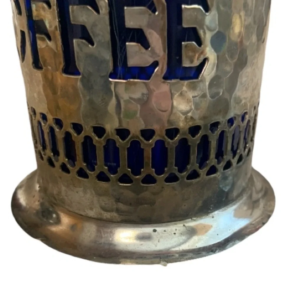 🌺VINTAGE SHEFFIELD ENGLAND SILVER PLATED COBALT LIDDED COFFEE CANISTER W/SPOON - Picture 16 of 16